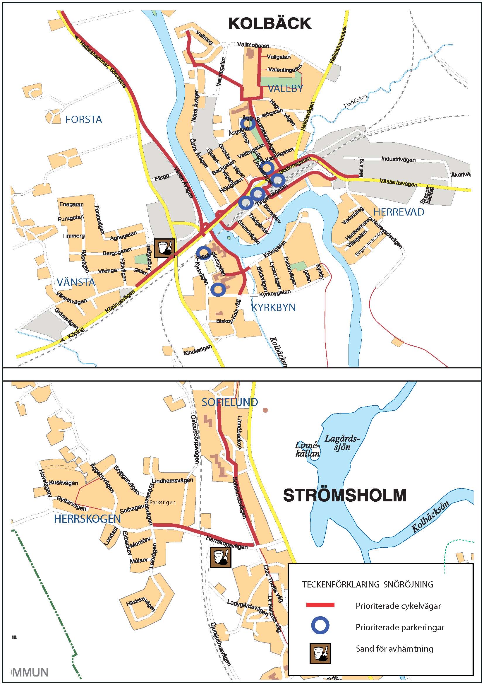Prioriteringskarta för snöröjning i Kolbäck och Strömsholm