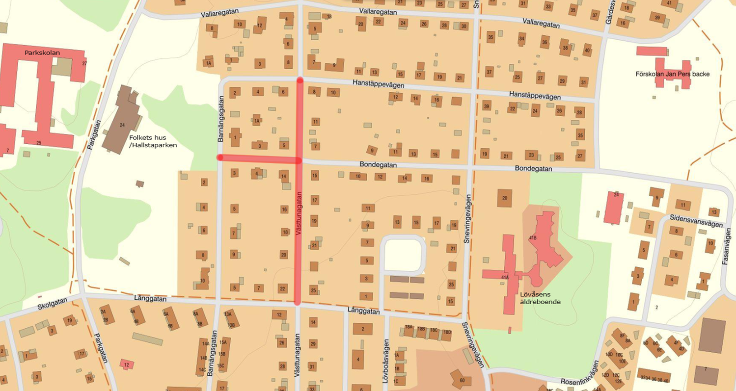 Kartbild Västtunagatan, Bondegatan med mera